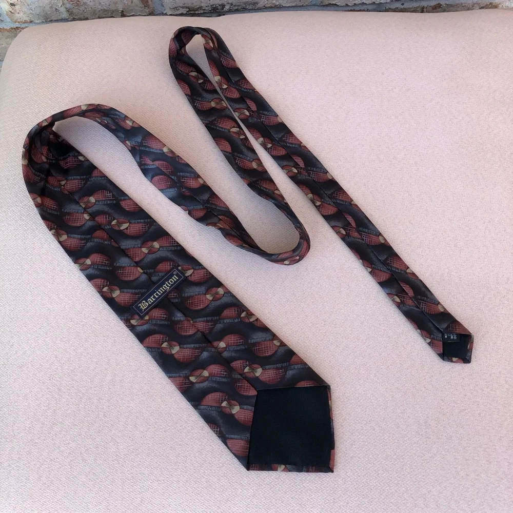Barrington Made in Usa Silk Vintage‎ Burgundy Black Tan Art Deco Necktie
